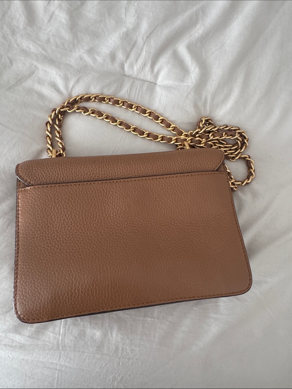 Tory Burch Tan Pebbled Leather Shoulder Bag with Gold Chain - Picture 4 of 4